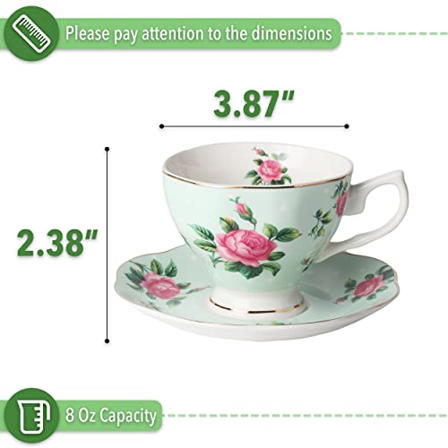 Brew To A Tea BTaT- Floral Tea Cups and Saucers, Set of 2, 8oz, Coffee Cups with Gold Trim, British Tea Cups - Image 3