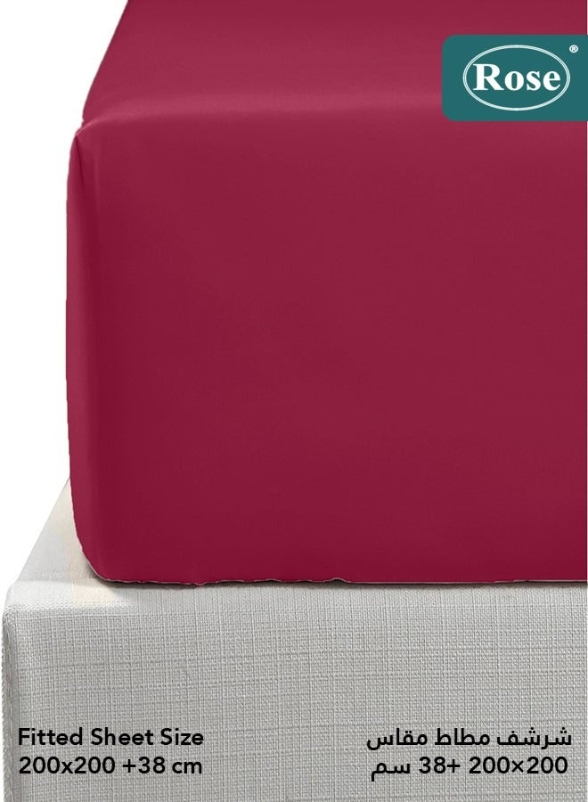 Rose Luxurious Plain Fitted Sheet with Deep Pockets and Pillow Cases, Bed Sheet 3-Pieces Set, Soft & Cozy Microfiber Breathable and Cooling, King Size 200x200+38 cm, Burgundy - Image 3