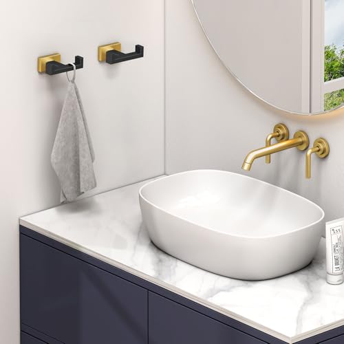 Angle Simple Towel Hook Black & Gold 2 PCS, Stainless Steel Double Hook for Bathroom, Square Robe Hook, Hand Towel Holder for Wall - Image 2