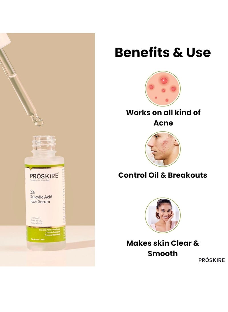 PROSKIRE - Proskire 2% Salicylic Acid Serum For Acne, Blackheads & Whiteheads | Control Oil & Bumpy Texture | BHA Exfoliant - 30 ml - Image 1