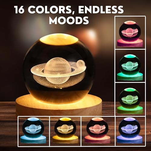 GITGRNTH 2 Pcs 3D Saturn & Moon Crystal Ball Lamp with Wooden Base, USB Powered RGB Crystal Night Light, Celestial Planets Edition, Perfect for Creating a Dreamy Atmosphere. - Image 5