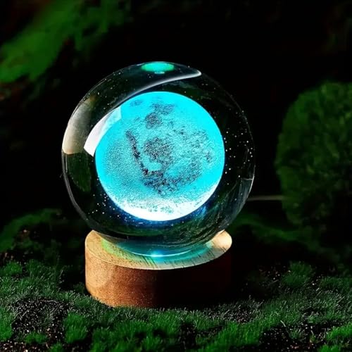 GITGRNTH 2 Pcs 3D Saturn & Moon Crystal Ball Lamp with Wooden Base, USB Powered RGB Crystal Night Light, Celestial Planets Edition, Perfect for Creating a Dreamy Atmosphere. - Image 4