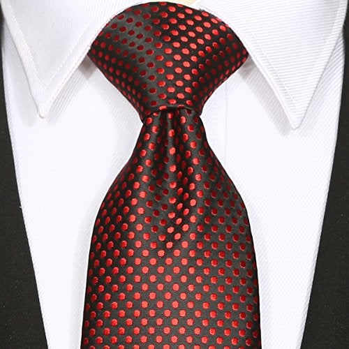 KissTies Mens 63'' XL Black Tie Red Polka Dots Extra Long Necktie + Gift Box - Image 2