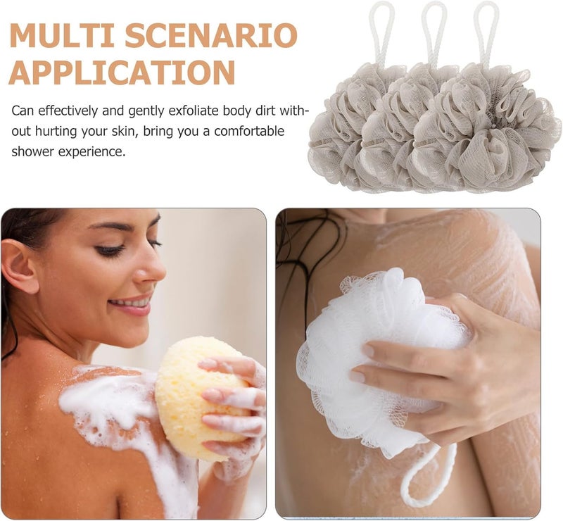 iplusmile 6pcs Khaki Bath Sponges with Lanyard, Wear-Resistant Shower Mesh Poufs for Daily Household and Travel Use, Convenient Exfoliating Body Scrubbing Accessories - Image 3