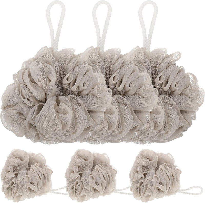 iplusmile 6pcs Khaki Bath Sponges with Lanyard, Wear-Resistant Shower Mesh Poufs for Daily Household and Travel Use, Convenient Exfoliating Body Scrubbing Accessories - Image 1