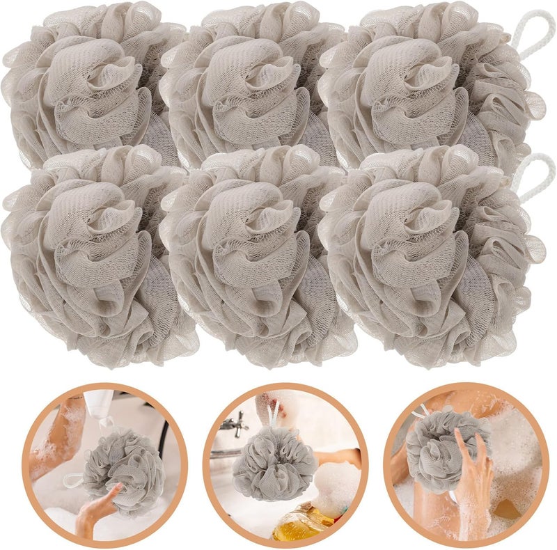 iplusmile 6pcs Khaki Bath Sponges with Lanyard, Wear-Resistant Shower Mesh Poufs for Daily Household and Travel Use, Convenient Exfoliating Body Scrubbing Accessories - Image 5