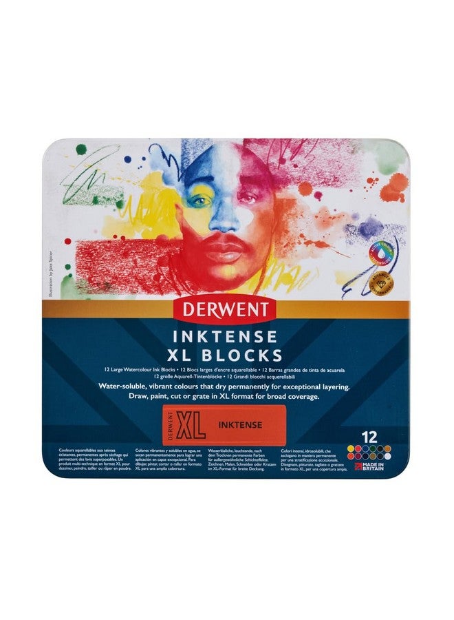 Derwent Inktense XL Blocks 12 Tin, Set of 12, 60mm Extra-Large Block, Water-soluble, Ideal for Sketching, Drawing and Expressive Mark Making, Professional Quality (2306162) - Image 3
