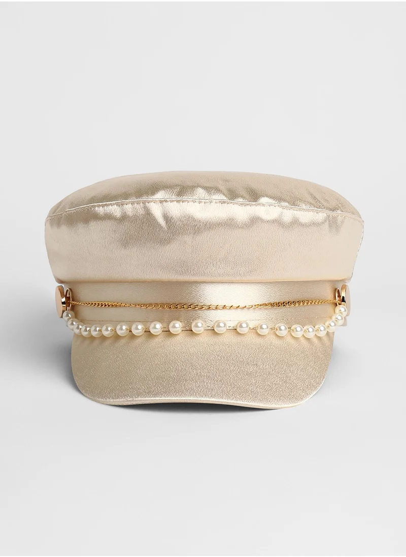 Haute Sauce Chain-Lined Satin Bakerboy Cap - Saltbox Beige
