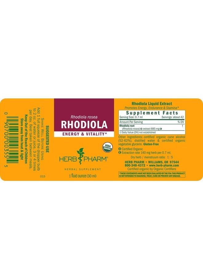 HERB PHARM Certified Organic Rhodiola Root Extract for Energy, Endurance and Stamina, Organic Cane Alcohol, 1 Ounce (090700003555)  - Image 5
