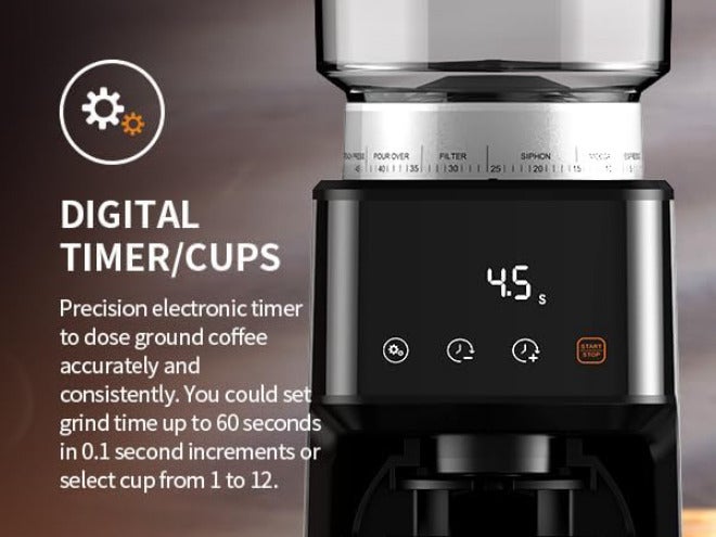 kaffenator Conical Burr Coffee Grinder for Espresso with Precision Timer, Touchscreen Adjustable Electric Burr Mill with 51 Precise Settings for Home Use, Anti-static, Black Coffee Color - Image 5