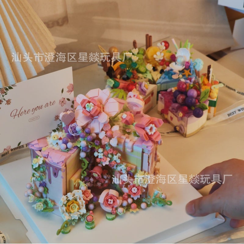 Flower Cake Chinese Building Blocks Food Fruit Model Assembled Toys Creative Ornaments Girl Series Birthday Gift - Image 2