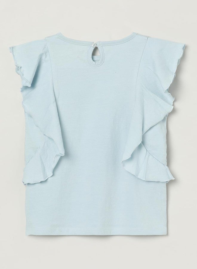 ميلو تيشيرت ميلو قطني مطبوع بتصميم واسع من الأسفل، مغسول حيوياً - أزرق - Image 2