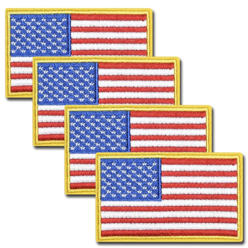 ZESION 4PCS American Flag Patches Set, Tactical US Flag Patches Full Embroidery Military Patch for Caps Bags Vests Military Uniforms, Gold - Image 1
