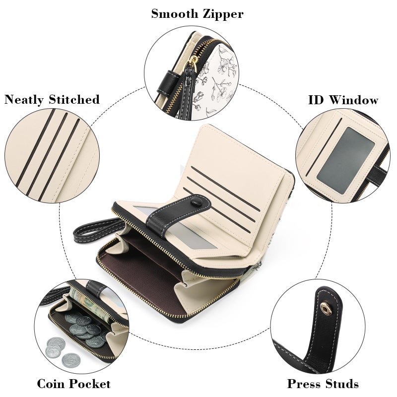 GAEKEAO Womens Wallet Slim Thin RFID Blocking Floral Leather Card Holder Bifold Long Ladies Wallet with Zipper Pocket - Image 5