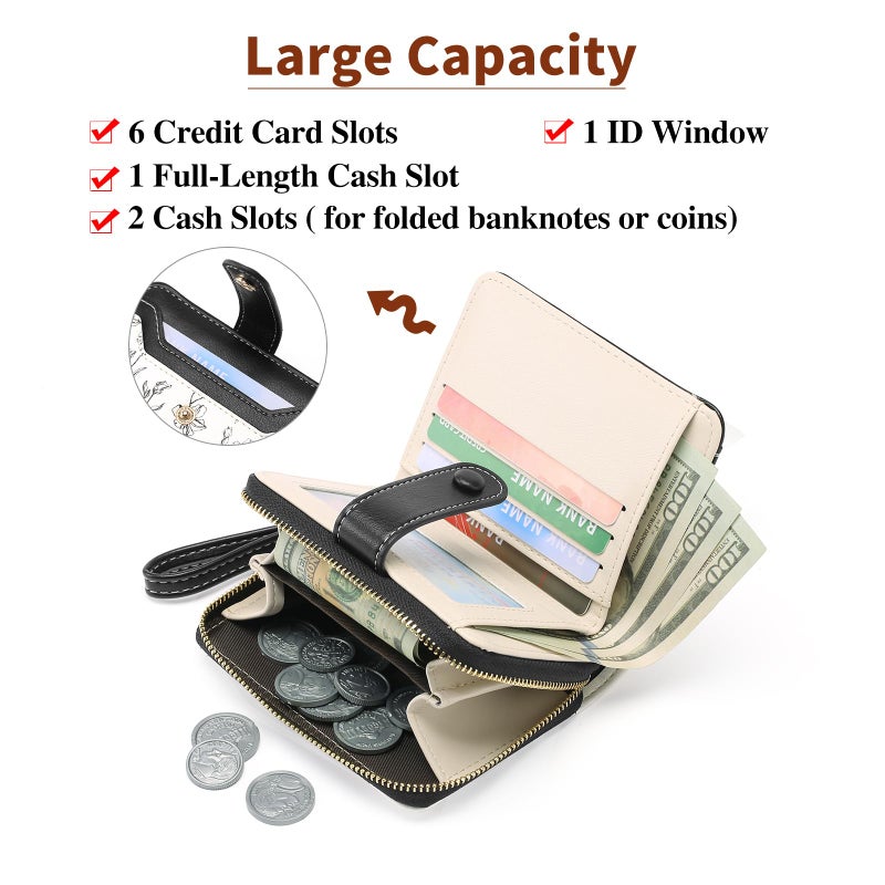 GAEKEAO Womens Wallet Slim Thin RFID Blocking Floral Leather Card Holder Bifold Long Ladies Wallet with Zipper Pocket - Image 2