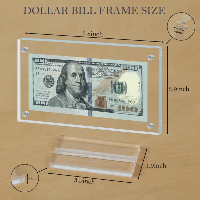 LONCHDAN 4 Pcs Dollar Bill Frame Display Acrylic Dollar Bill Holder for Collectors Currency Frame Display Case Double-Sided Transparent Ticket Banknotes Stamp Photo Protector(Transparent-4) - Image 4