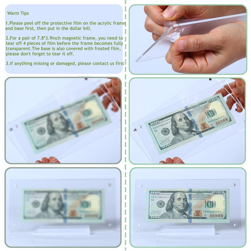 LONCHDAN 4 Pcs Dollar Bill Frame Display Acrylic Dollar Bill Holder for Collectors Currency Frame Display Case Double-Sided Transparent Ticket Banknotes Stamp Photo Protector(Transparent-4) - Image 3