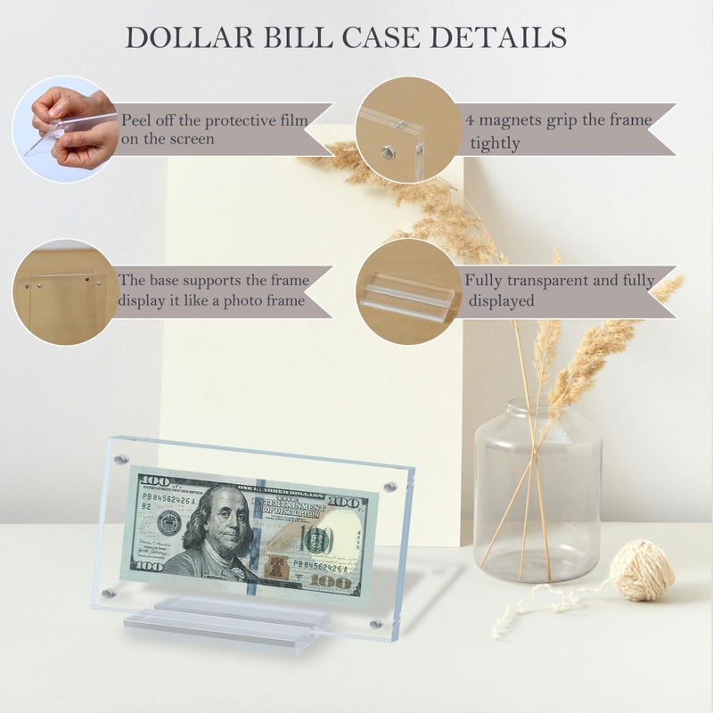LONCHDAN 4 Pcs Dollar Bill Frame Display Acrylic Dollar Bill Holder for Collectors Currency Frame Display Case Double-Sided Transparent Ticket Banknotes Stamp Photo Protector(Transparent-4) - Image 5