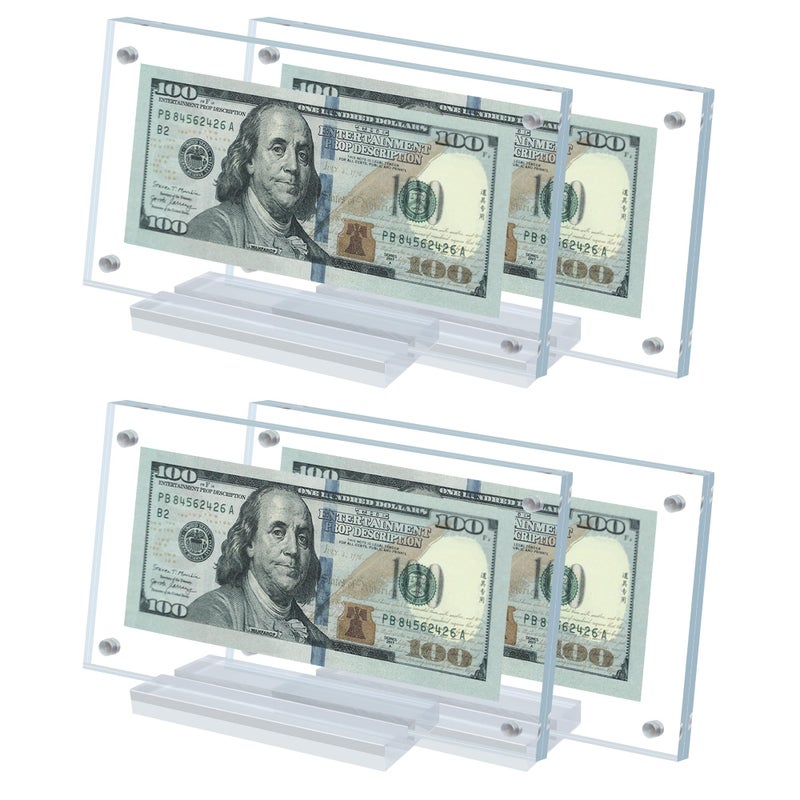LONCHDAN 4 Pcs Dollar Bill Frame Display Acrylic Dollar Bill Holder for Collectors Currency Frame Display Case Double-Sided Transparent Ticket Banknotes Stamp Photo Protector(Transparent-4) - Image 1