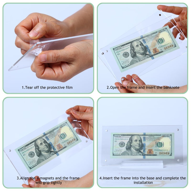 LONCHDAN 4 Pcs Dollar Bill Frame Display Acrylic Dollar Bill Holder for Collectors Currency Frame Display Case Double-Sided Transparent Ticket Banknotes Stamp Photo Protector(Transparent-4) - Image 2
