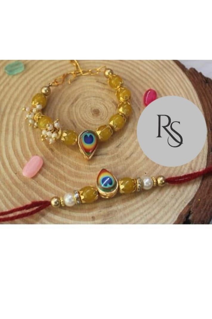 Golden color bhai rakhi with matching bhabhi bracelet for bhabhi / rakshabandhan /rakhi for bhai and bhabhi