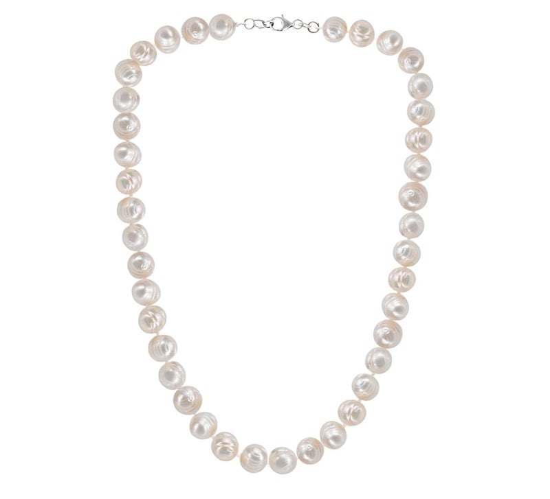 Savlano 8.5-9.5MM Cultured Freshwater Baroque Natural White Pearl Bead Necklace 19-inch, For Women Comes with Gift Box - Image 1