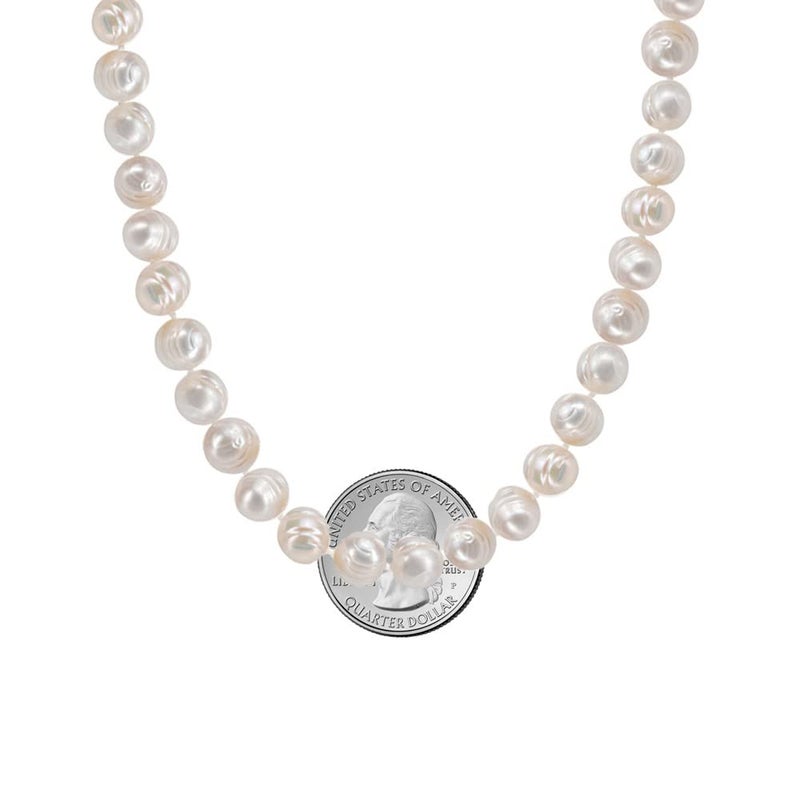 Savlano 8.5-9.5MM Cultured Freshwater Baroque Natural White Pearl Bead Necklace 19-inch, For Women Comes with Gift Box - Image 2