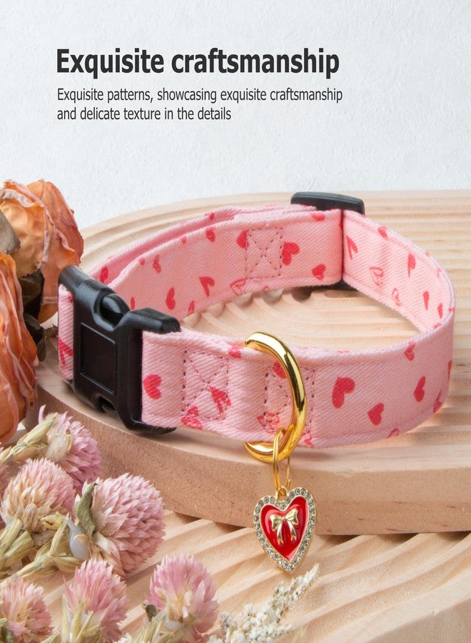 FYEQYAOU Cotton Handmade Dog Collar Cute and Distinctive Patterns Pink Heart with Pendant for Girl Boy Dogs Collars M - Image 5