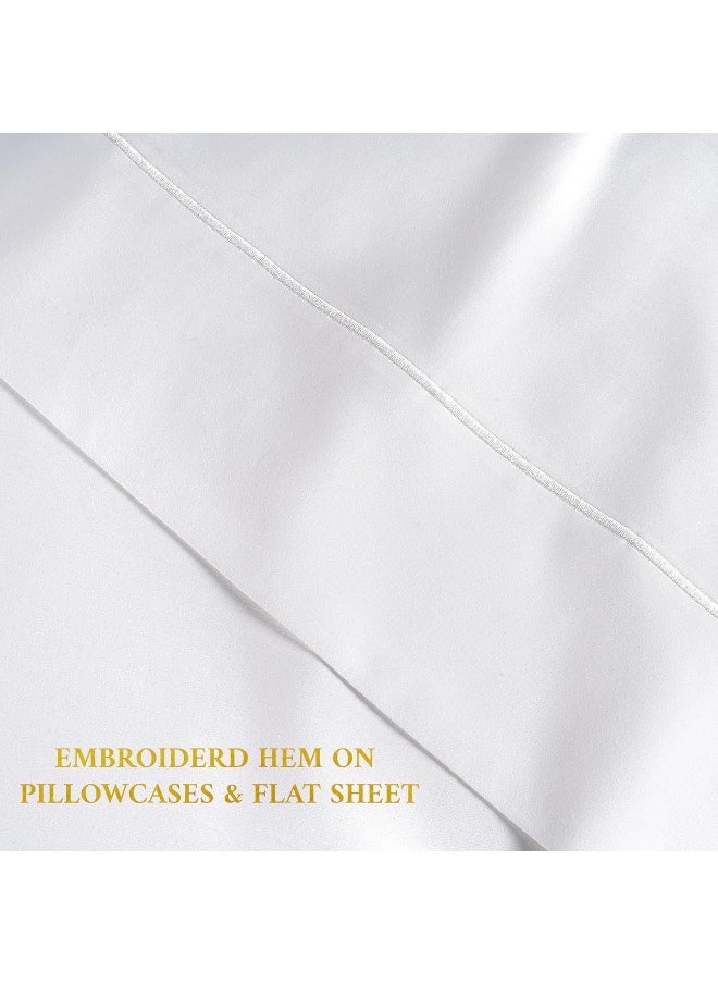LINENWALAS Linenwalas 100% Supima Cotton King Sheet Set, Premium Luxury Bed Sheets Set for King Size Mattress, 1200 Thread Count, 4 Pc Set, 5-Star Hotel Quality King Sheets, 16" Deep Pocket - White  - Image 5