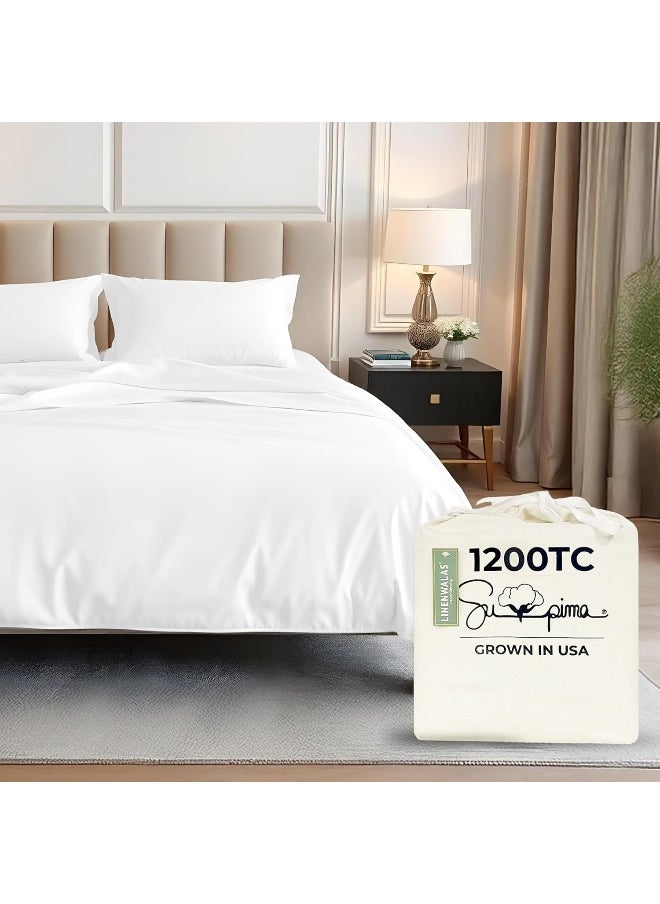 LINENWALAS Linenwalas 100% Supima Cotton King Sheet Set, Premium Luxury Bed Sheets Set for King Size Mattress, 1200 Thread Count, 4 Pc Set, 5-Star Hotel Quality King Sheets, 16" Deep Pocket - White  - Image 2