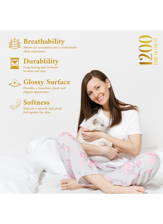 LINENWALAS Linenwalas 100% Supima Cotton King Sheet Set, Premium Luxury Bed Sheets Set for King Size Mattress, 1200 Thread Count, 4 Pc Set, 5-Star Hotel Quality King Sheets, 16" Deep Pocket - White  - Image 4