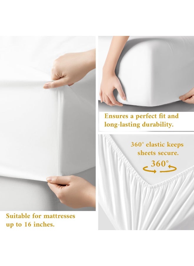 LINENWALAS Linenwalas 100% Supima Cotton King Sheet Set, Premium Luxury Bed Sheets Set for King Size Mattress, 1200 Thread Count, 4 Pc Set, 5-Star Hotel Quality King Sheets, 16" Deep Pocket - White  - Image 3