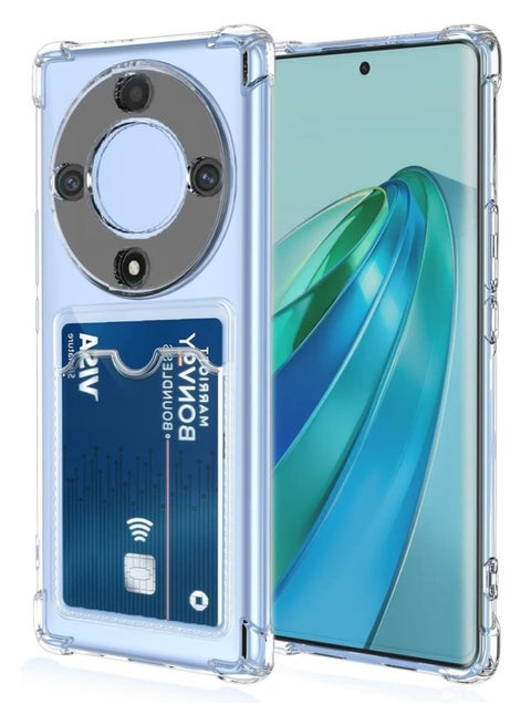 حافظة هاتف بمحفظة رفيعة مزودة بفتحة للبطاقات، حافظة شفافة واقية ناعمة مضادة للصدمات مع حامل بطاقة لهاتف Honor X9b