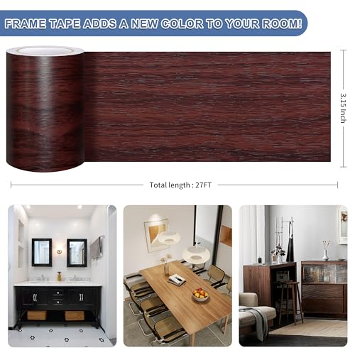 TIANLDD 27 FT Wood Grain Wallpaper Border, Removable Waterproof Mirror Border Peel and Stick,Bathroom Mirror Frame Border.(Reddish Brown Oak) - Image 3