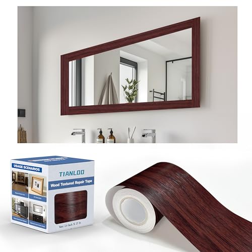 TIANLDD 27 FT Wood Grain Wallpaper Border, Removable Waterproof Mirror Border Peel and Stick,Bathroom Mirror Frame Border.(Reddish Brown Oak) - Image 1