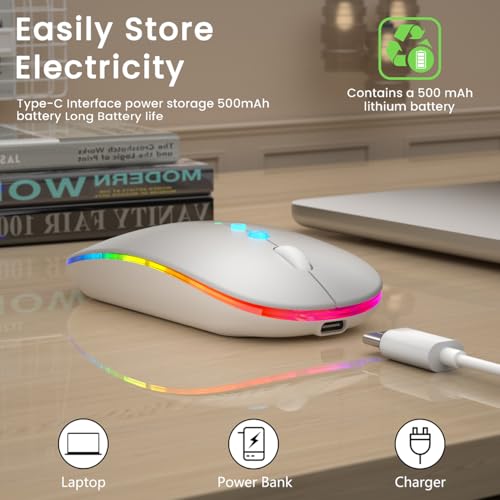 Halpilt LED Wireless Mouse A100S Rechargeable Portable Silent Mouse with Optional USB and Type-C Receiver 3-Speed Adjustable DPI for PC/Mac/Laptop (Frosted Silver) - Image 4