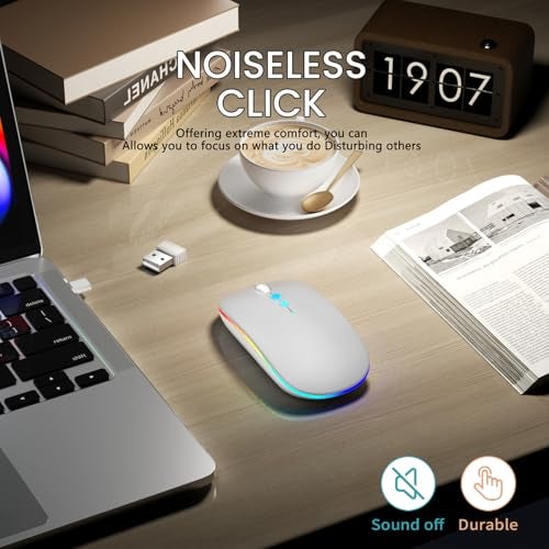 Halpilt LED Wireless Mouse A100S Rechargeable Portable Silent Mouse with Optional USB and Type-C Receiver 3-Speed Adjustable DPI for PC/Mac/Laptop (Frosted Silver) - Image 5