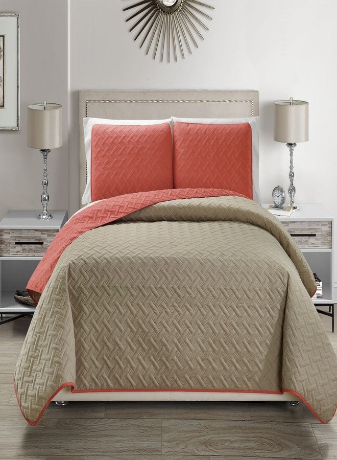 KingLinen Embossed Geometric Reversible Bedspread/Quilt/Coverlet with Sham Set (Coral, King) - Image 3