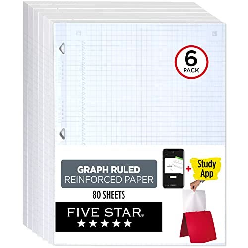 Five Star Loose Leaf Paper + Study App, 6 Pack, Notebook Paper, Graph Ruled Paper, 8-1/2" x 11", 80 Sheets per Pack, Reinforced Filler Paper, Fights Ink Bleed (170028) - Image 1