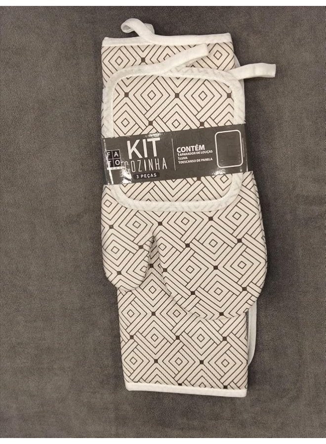 Kitchen Drying Mat Set, 3 Piece, Symmetrical Square Pattern, Quick-Dry Material, Includes Glove, Tray Holder, Mat. - Image 2