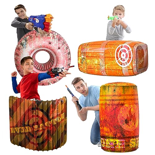 Skywin Inflatable Battle Bunkers  4 Piece Obstacle Set for Play Combat and Laser Tag Orange - Image 1
