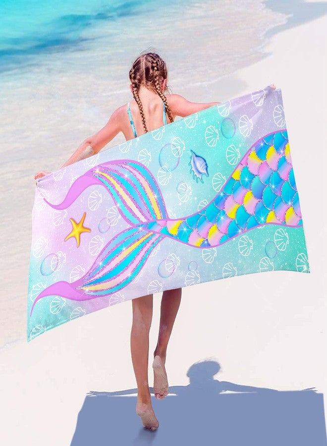 Bonsai Tree Mermaid Beach Towel, Microfiber Bath Towel for Girls and Women, Teal Tail Scale Sand Free Quick Dry Travel Towels for Kids Yoga Sports 30" X 60" - Image 2