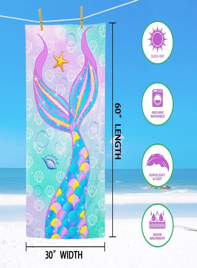 Bonsai Tree Mermaid Beach Towel, Microfiber Bath Towel for Girls and Women, Teal Tail Scale Sand Free Quick Dry Travel Towels for Kids Yoga Sports 30" X 60" - Image 3