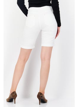 Zero Women Regular Fit Textured Denim Shorts, White  - Image 2