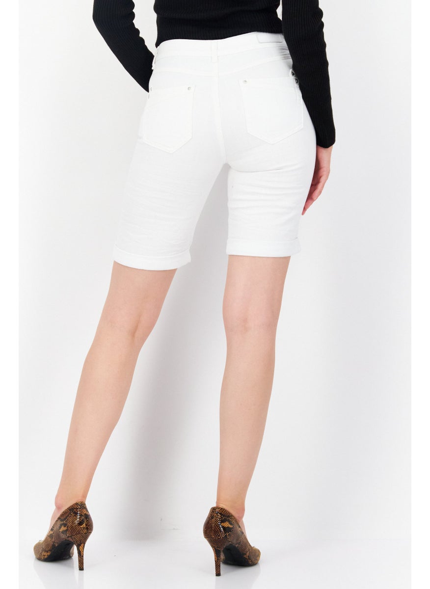 Zero Women Regular Fit Textured Denim Shorts, White  - Image 2