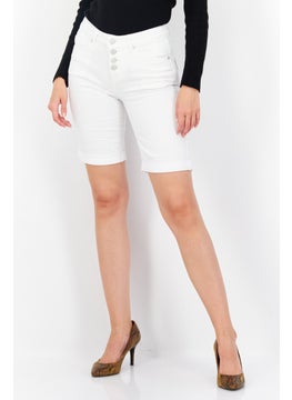 Zero Women Regular Fit Textured Denim Shorts, White  - Image 1