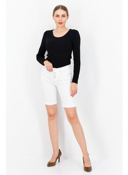 Zero Women Regular Fit Textured Denim Shorts, White  - Image 3