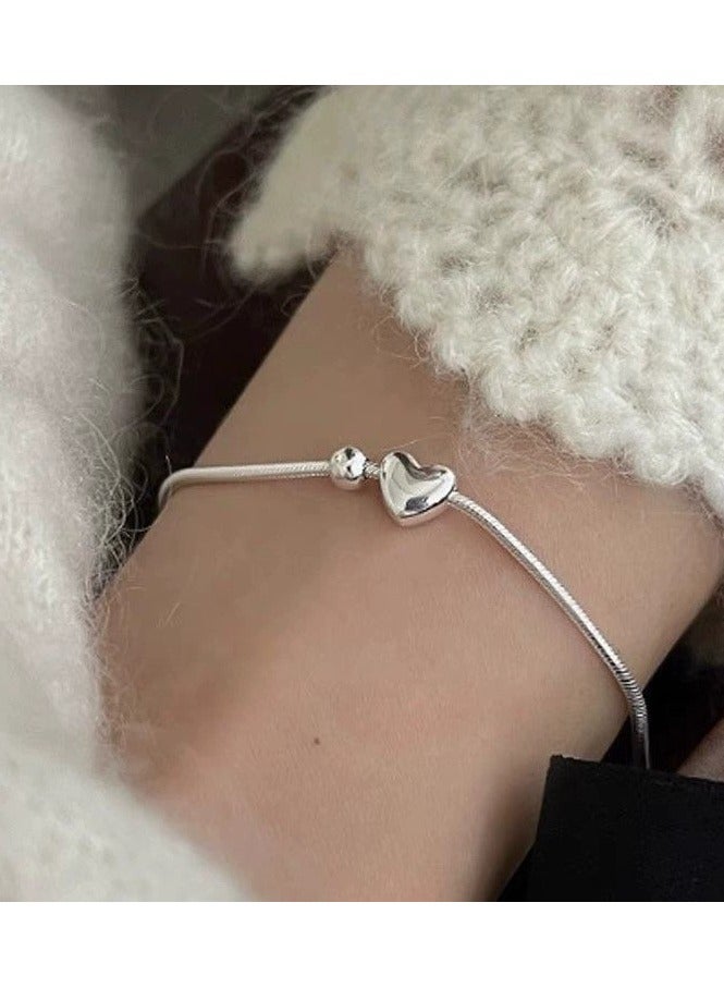 Goolsky Silver Heart Bracelet – Korean Minimalist Dainty Jewelry for Women | Summer Elegant Gift - Image 1