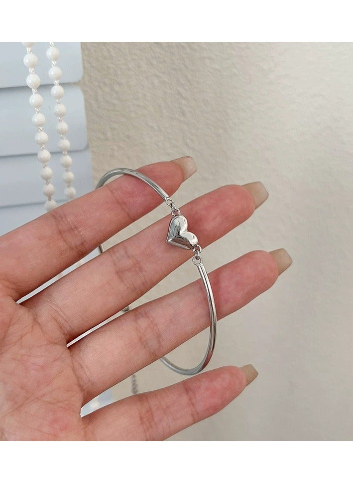 Goolsky Silver Heart Bracelet – Korean Minimalist Dainty Jewelry for Women | Summer Elegant Gift - Image 2