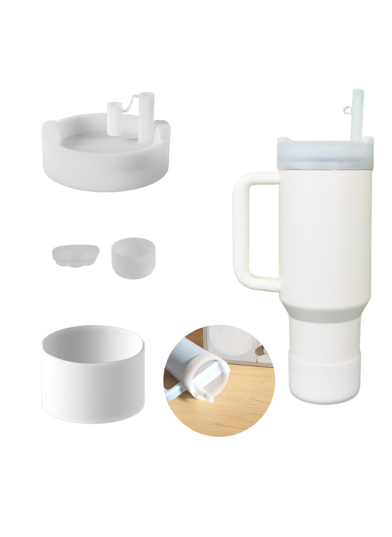 Generic Lid Topper and Straw Cover Cap for Stanley 40 oz, 4 PCS Accessories for Stanley Cup with Handle Quencher H2.0, Include Leak Stopper, Spill Stopper, Dust Proof Cup Accessories Set, White - Image 1